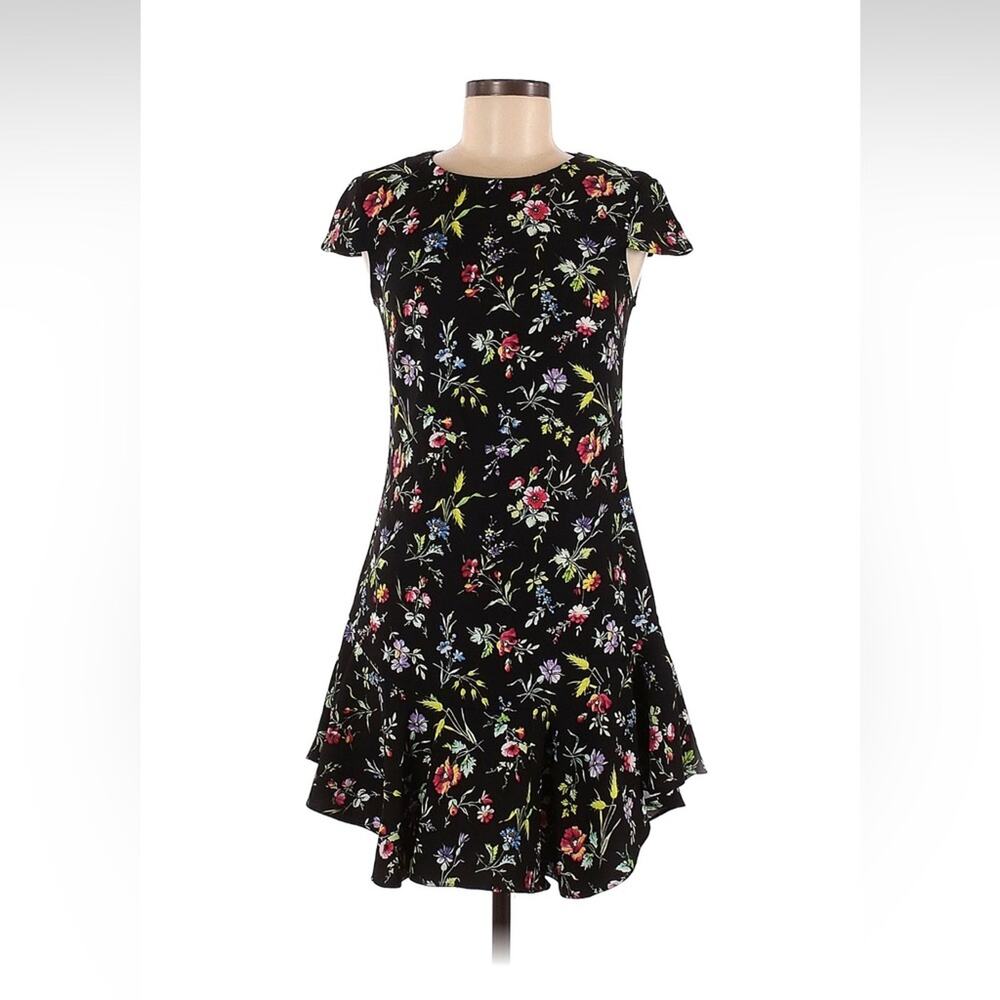 Likely black and floral print drop waist dress, size 6